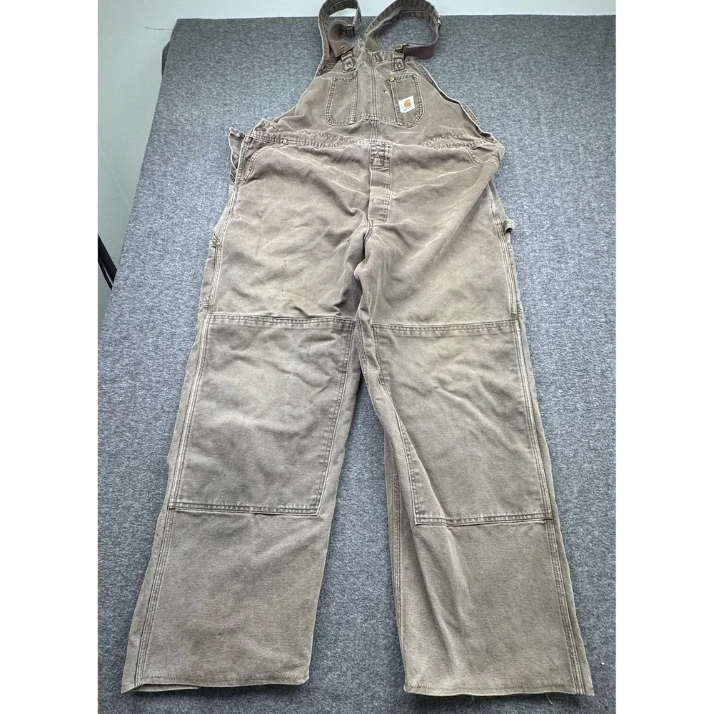 Carhartt Double Knee Overall Bibs Brown BU182 Canvas 44x29 Union 90s VTG USA